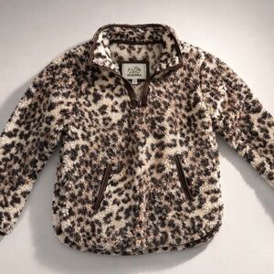 Cozy Leopard Print Sherpa Pullover - Kids
